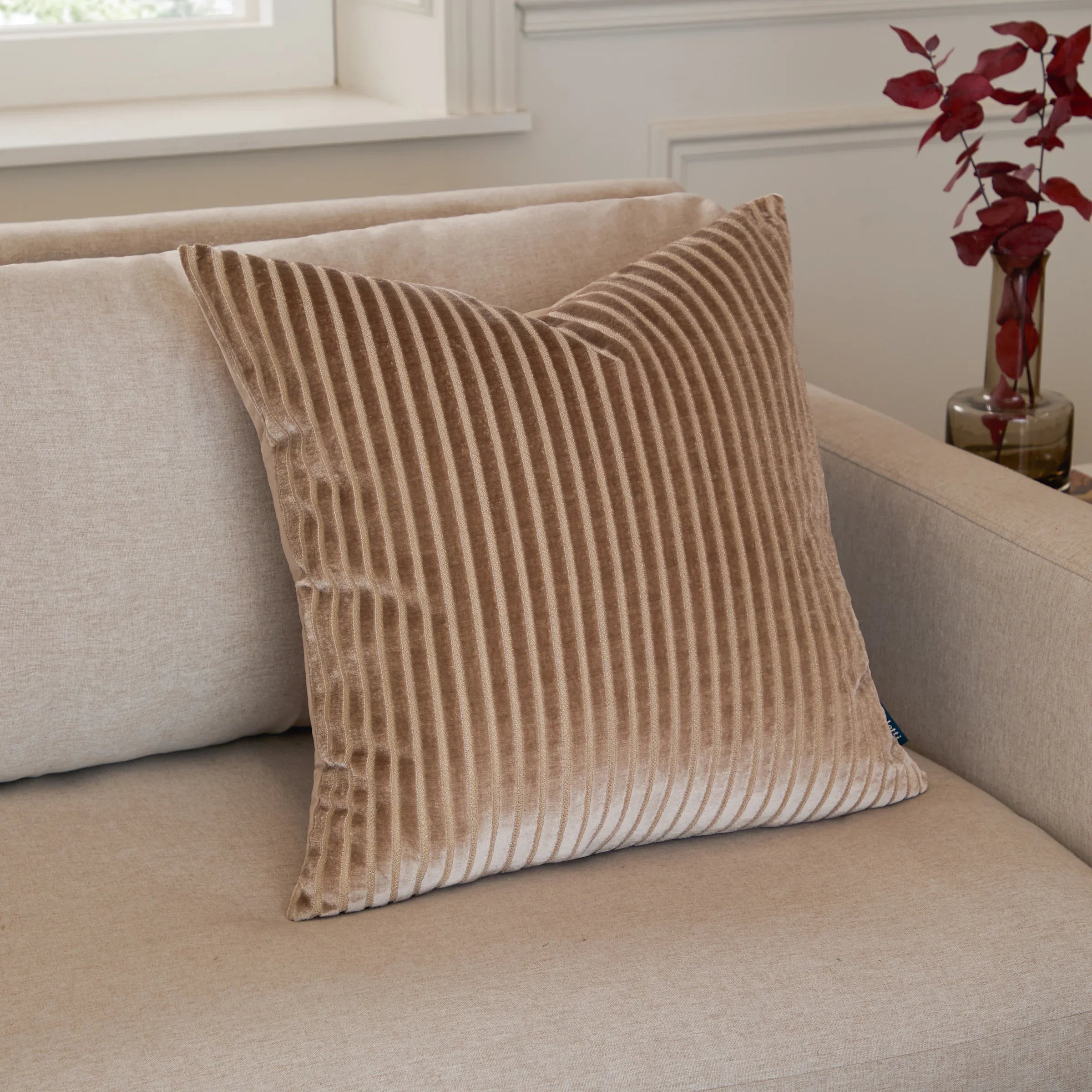Paoletti (Riva Home) Cushions Mink SAVOY STRIPE VELVET CUSHION by Paoletti