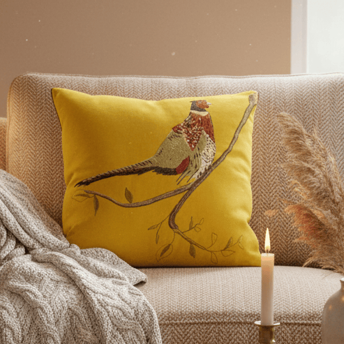 Paoletti Premium Hunter Velvet Pheasant feather filled Cushion (2 colours to choose from)