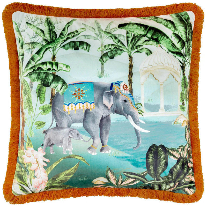 ODISHA SCENE PRINTED VELVET CUSHION MULTICOLOUR by Paoletti.