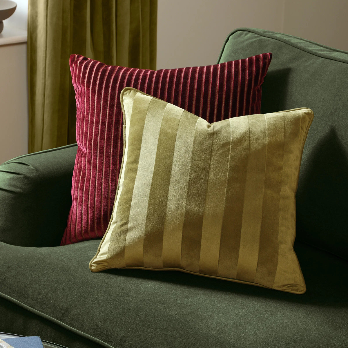 Paoletti (Riva Home) Cushions Olive REGENCY STRIPE VELVET CUSHION – FEATHER FILLED by Paoletti