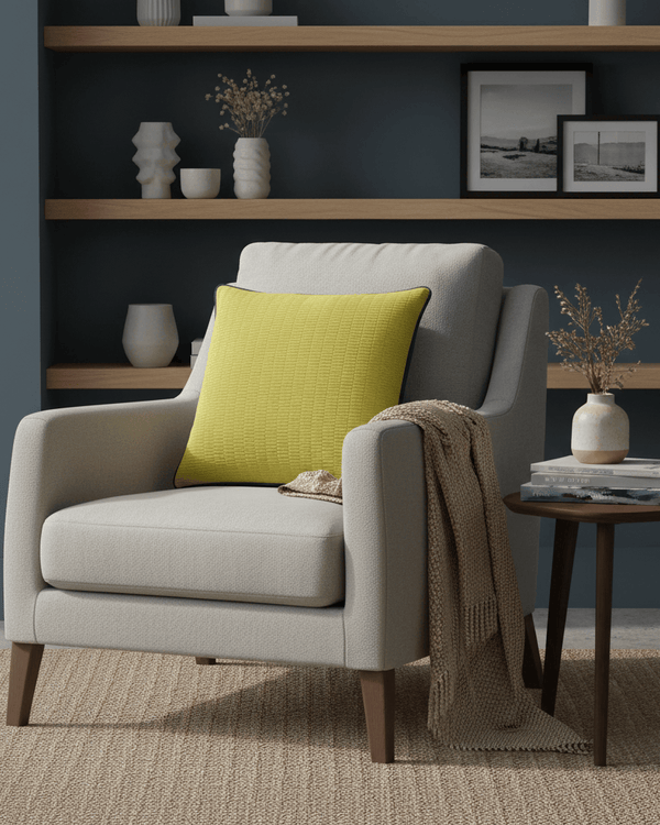 PUTNEY JACQUARD CUSHION – Citrine/Navy by Paoletti