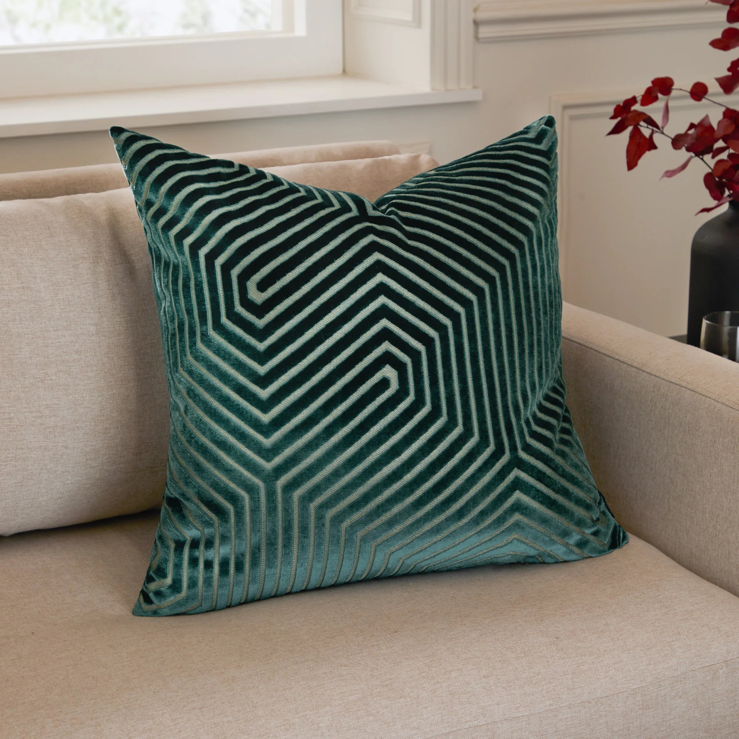 Paoletti (Riva Home) Cushions Teal / Medium 45cm x 45 cm EVOKE CUT VELVET CUSHION by Paoletti