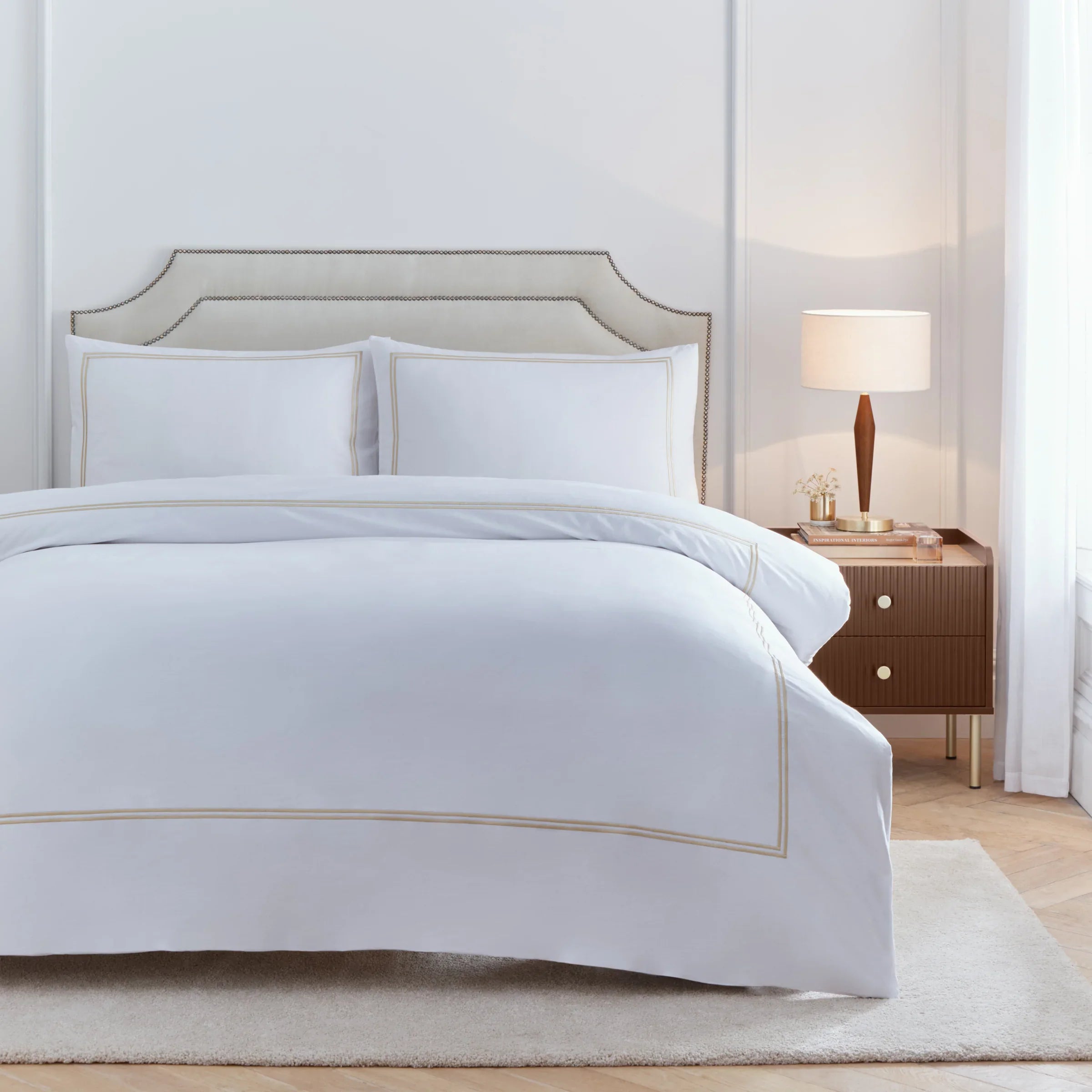 Paoletti (Riva Home) Duvet Cover set Double / Champagne ELARA EMBROIDERED 100% COTTON DUVET COVER SET by Paoletti