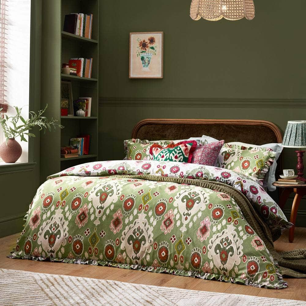 Paoletti Seventy Three (Riva Home) Bedspread Single Duvet set / Cedar Green Paoletti - Seventy Three Dawson Ikat Reversible Duvet Cover Set