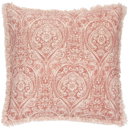 Paoletti Seventy Three (Riva Home) Cushions Paoletti - Seventy Three Durelle Damask Fringed Feather Filled Cushion Coral