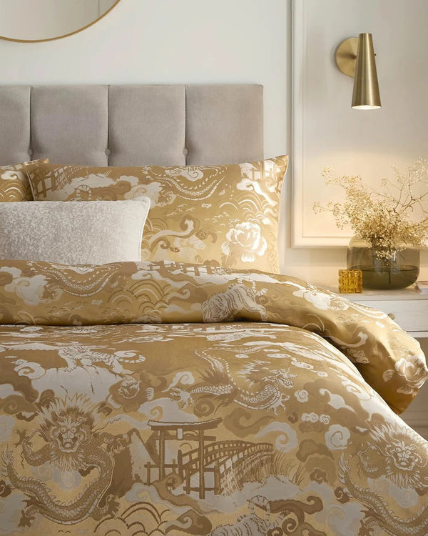 BARANSU JACQUARD DUVET COVER SET |GOLD| by Paoletti