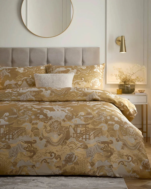 BARANSU JACQUARD DUVET COVER SET |GOLD| by Paoletti