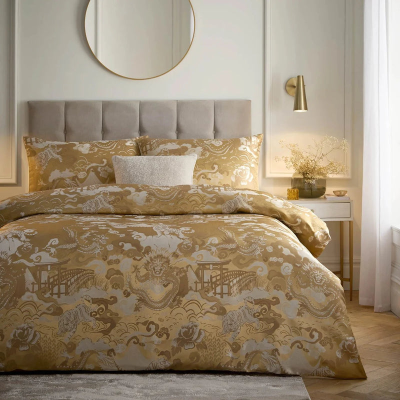 BARANSU JACQUARD DUVET COVER SET |GOLD| by Paoletti