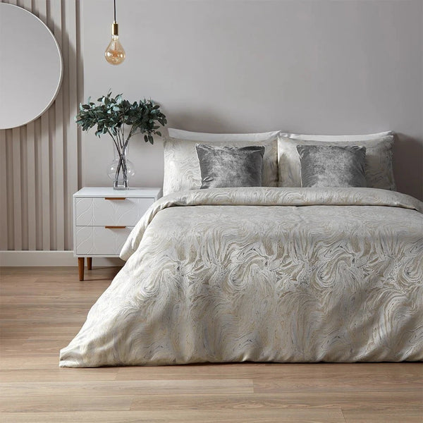 MARBLE JACQUARD DUVET COVER SET – OYSTER by Paoletti