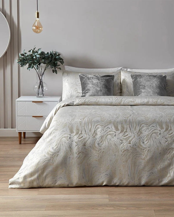 MARBLE JACQUARD DUVET COVER SET – OYSTER by Paoletti