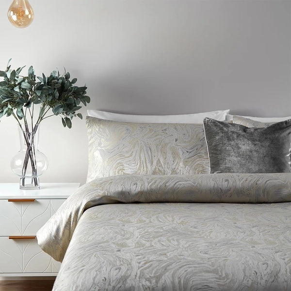MARBLE JACQUARD DUVET COVER SET – OYSTER by Paoletti