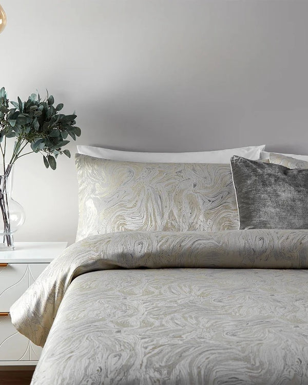 MARBLE JACQUARD DUVET COVER SET – OYSTER by Paoletti