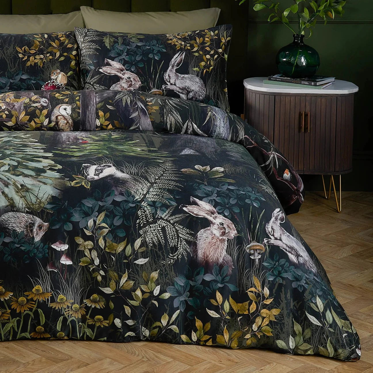 Paoletti Seventy Three (Riva Home) Duvet Cover set SHERWOOD FOREST 100% COTTON PRINTED DUVET COVER SET FOREST |GREEN/BLACK| by Paoletti