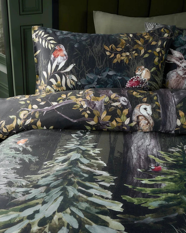 SHERWOOD FOREST 100% COTTON PRINTED DUVET COVER SET FOREST |GREEN/BLACK| by Paoletti