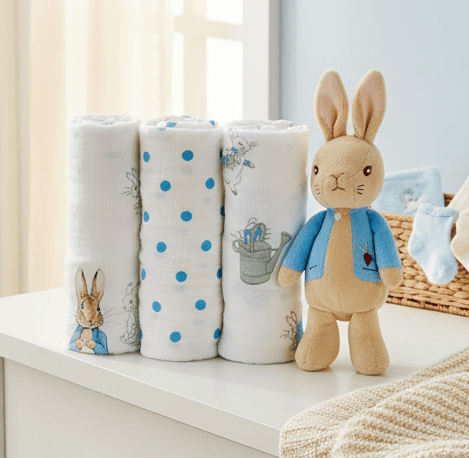 Peter Rabbit™ Throw PETER RABBIT TOY MULTICOLOUR MUSLIN AND PETER RABBIT TOY SET by Rainbow Designs