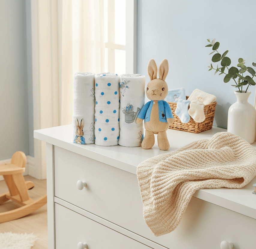 Peter Rabbit™ Throw PETER RABBIT TOY MULTICOLOUR MUSLIN AND PETER RABBIT TOY SET by Rainbow Designs