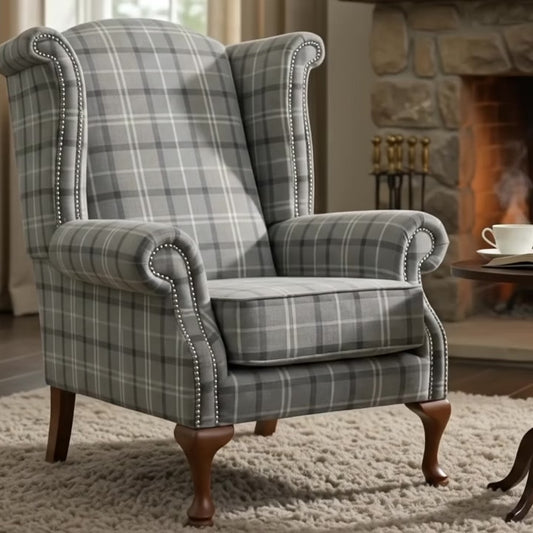 QUEEN ANNE CHAIR IN GREY CHECK by simply Hazel