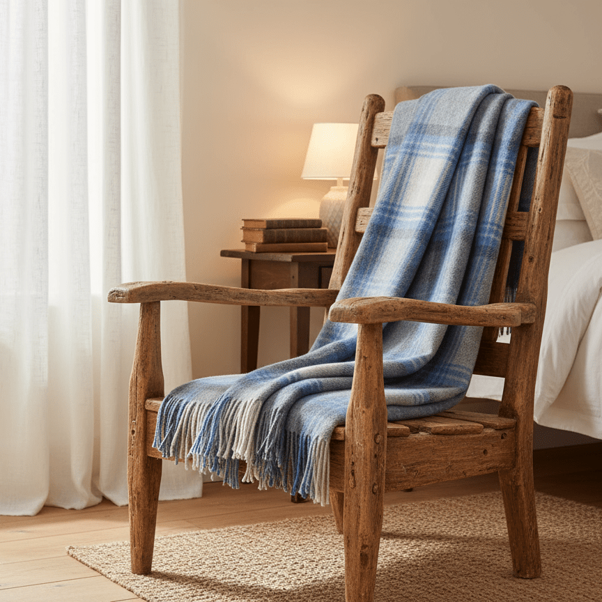 Remony Lambswool Throw Lindores Cornflower Lindores Marino Lambswool Throws by Remony