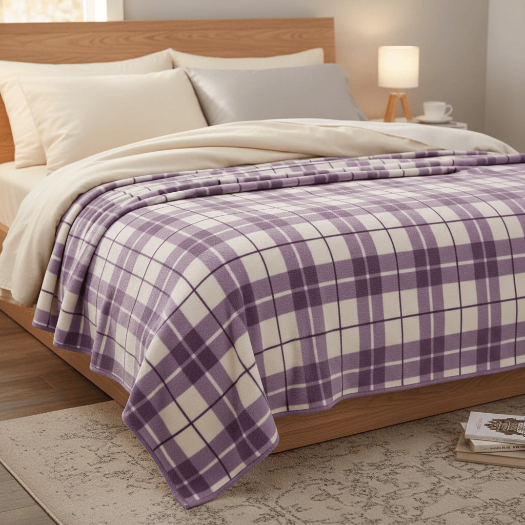 Riva home Throw 💜 Check Fleece Throw – Lilac by Riva Home