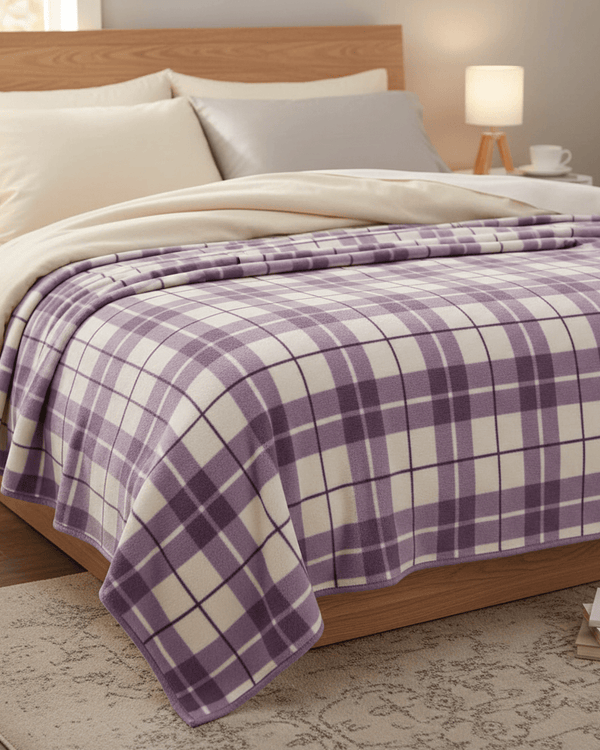 💜 Check Fleece Throw – Lilac by Riva Home
