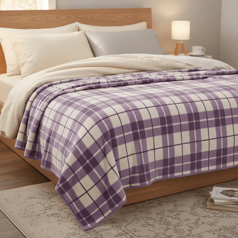 💜 Check Fleece Throw – Lilac by Riva Home