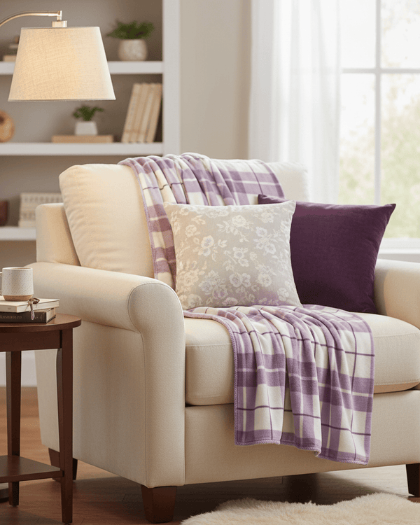 💜 Check Fleece Throw – Lilac by Riva Home