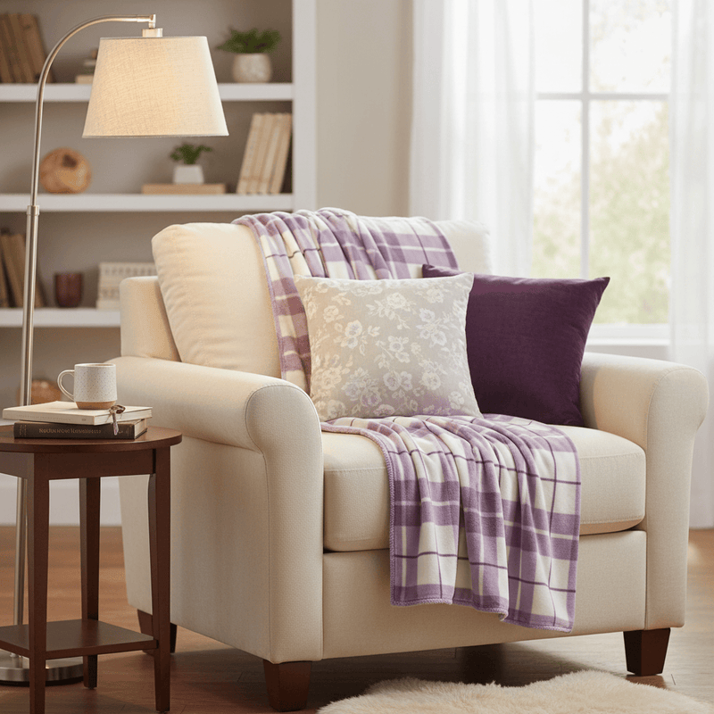 💜 Check Fleece Throw – Lilac by Riva Home