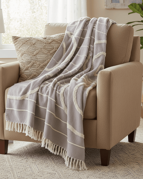 🌈 Tufted Rainbow Throw – Grey by Riva Home