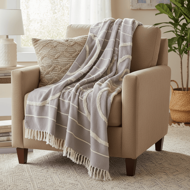 🌈 Tufted Rainbow Throw – Grey by Riva Home