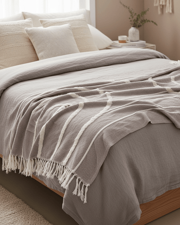 🌈 Tufted Rainbow Throw – Grey by Riva Home