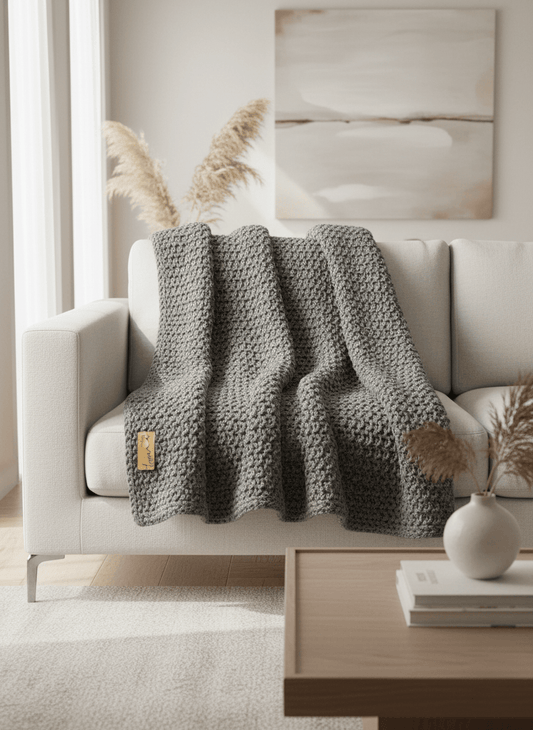 Riva home Throw WOOL BLEND RIBBED GREY/BROWN THROW by Essentials