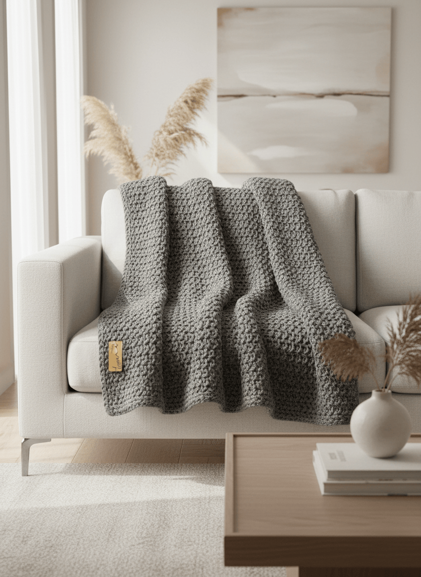 Riva home Throw WOOL BLEND RIBBED GREY/BROWN THROW by Essentials