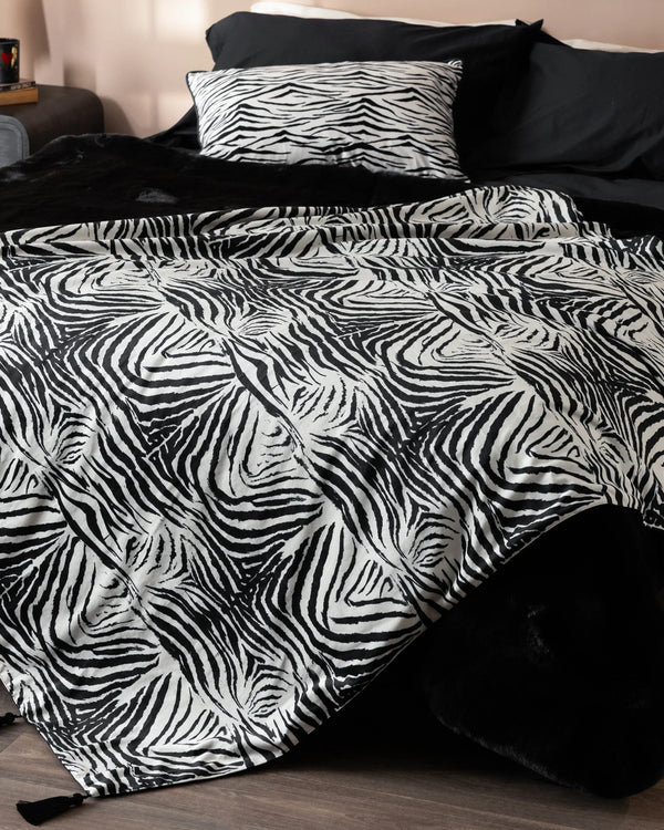 DIRTY ZEBRA TASSELLED VELVET THROW - BLACK  by Rockett St George
