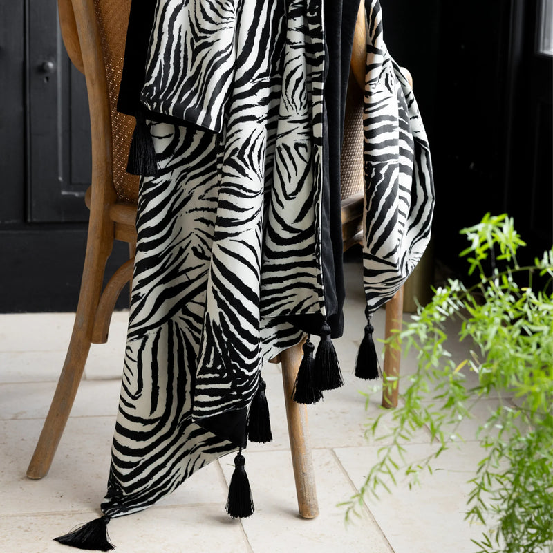 DIRTY ZEBRA TASSELLED VELVET THROW - BLACK  by Rockett St George