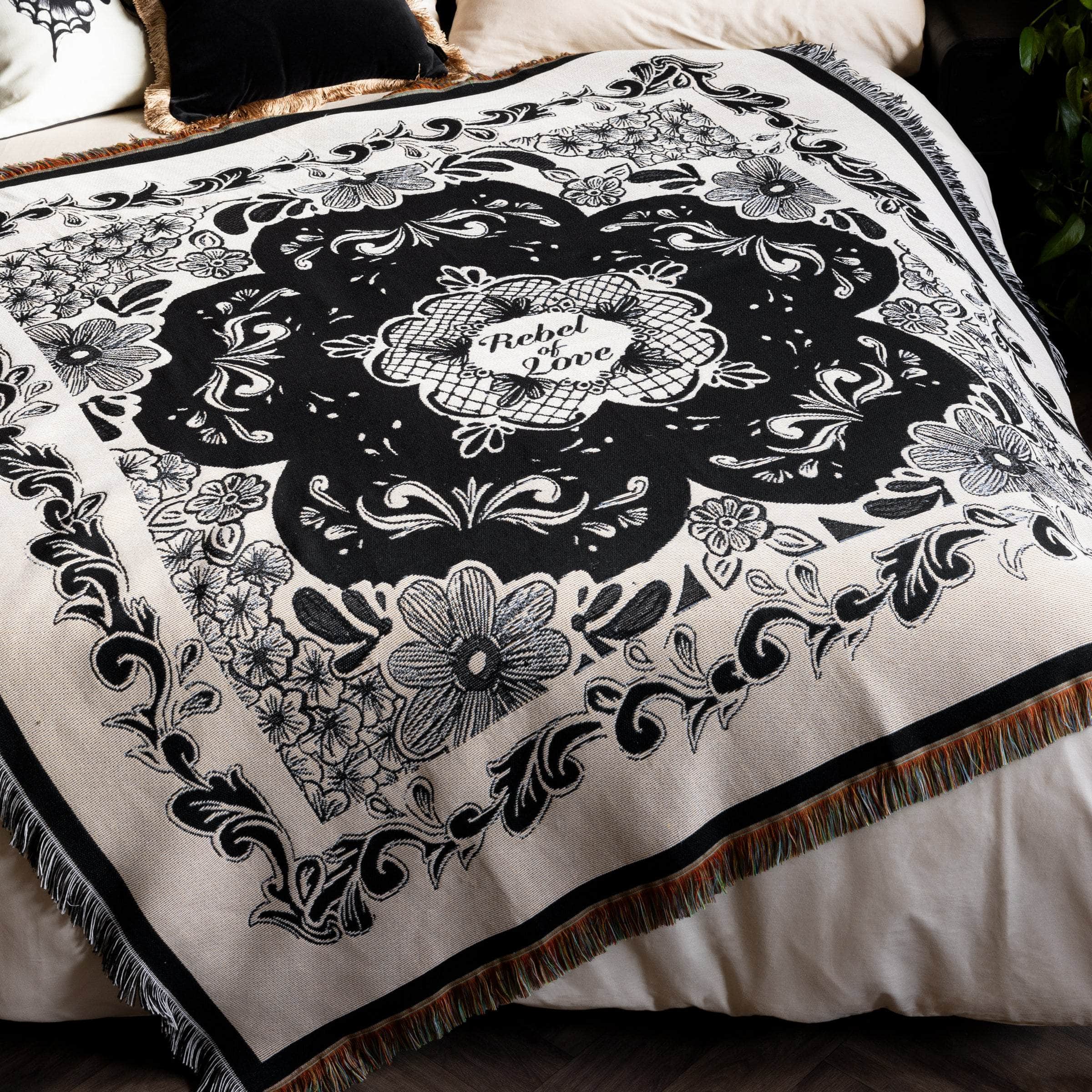 Rockett St George (Riva Home) Bedspread/Throw FOREVER REBEL FRINGED THROW – BLACK by Rockett St George