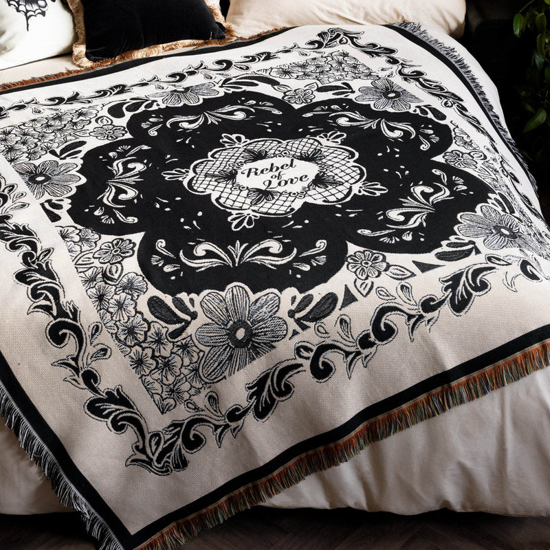 FOREVER REBEL FRINGED THROW – BLACK by Rockett St George