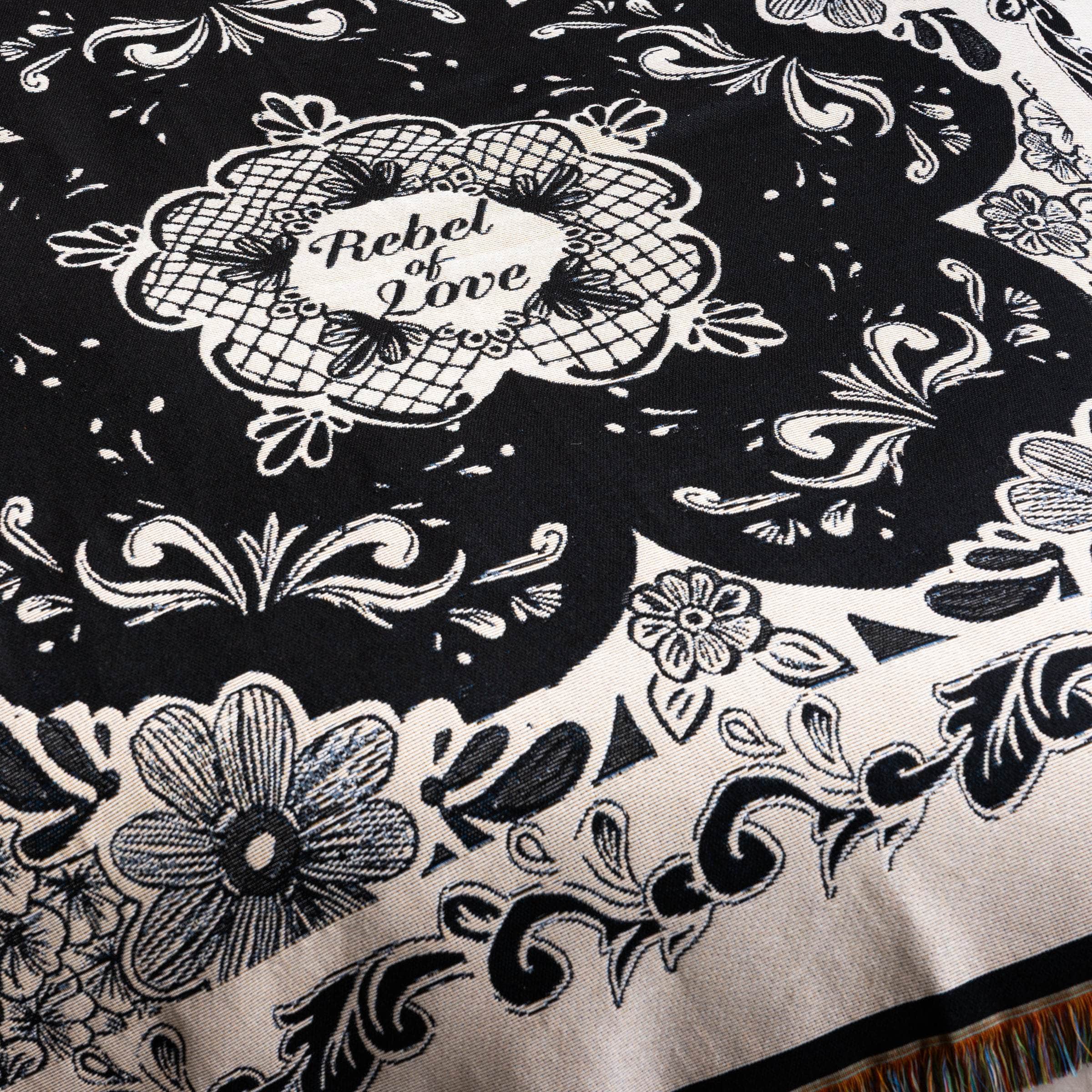 Rockett St George (Riva Home) Bedspread/Throw FOREVER REBEL FRINGED THROW – BLACK by Rockett St George