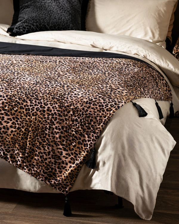 LEOPARD LOVE VELVET TASSELLED THROW - BLACK  by Rockett St George