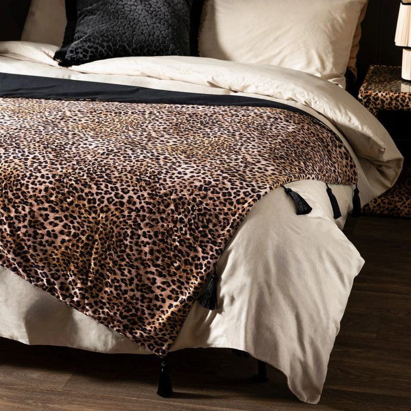 LEOPARD LOVE VELVET TASSELLED THROW - BLACK  by Rockett St George