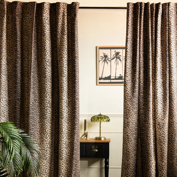 LEOPARD LUXE BLACKOUT PENCIL PLEAT CURTAINS - NATURAL  by Rockett St George