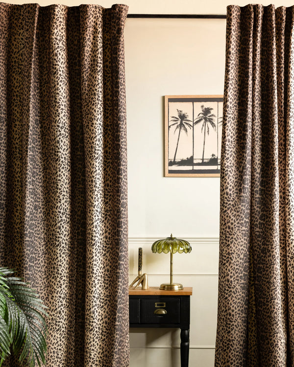 LEOPARD LUXE BLACKOUT PENCIL PLEAT CURTAINS - NATURAL  by Rockett St George