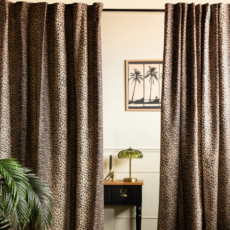 LEOPARD LUXE BLACKOUT PENCIL PLEAT CURTAINS - NATURAL  by Rockett St George