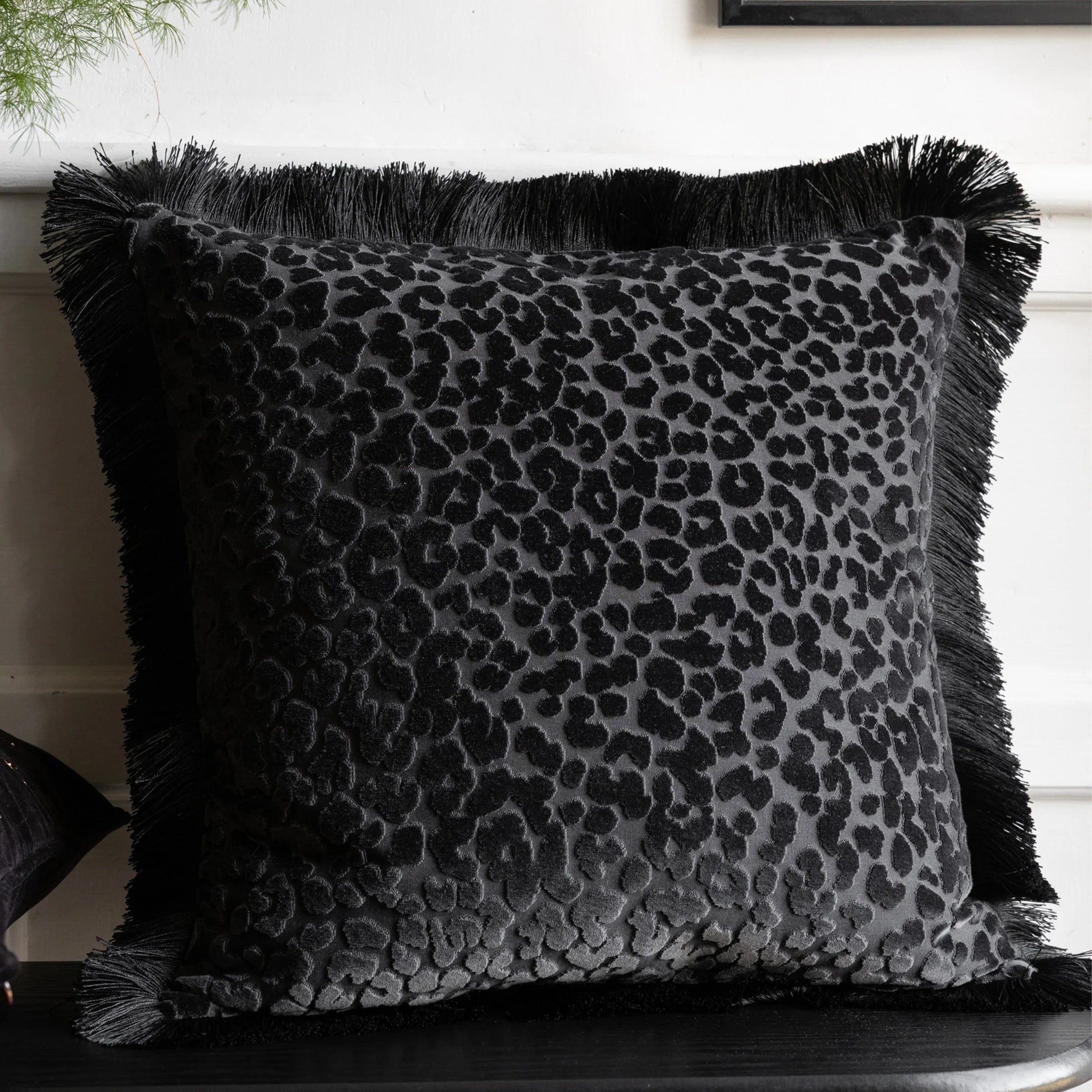 Rockett St George (Riva Home) Cushions Black LEOPARD LOVE CUT VELVET CUSHION – BLACK, GREEN, CARAMEL OR PINK by Rockett St George