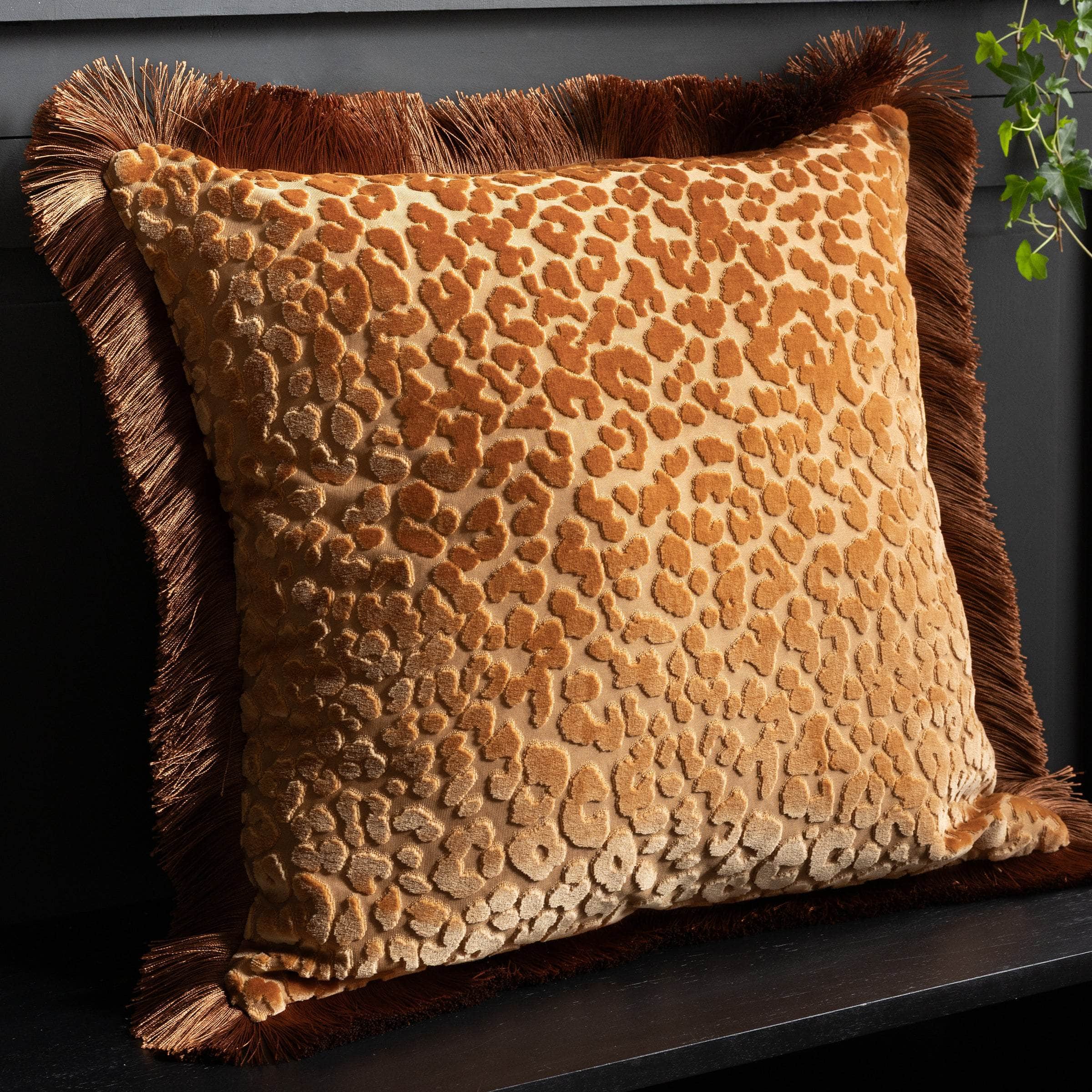 Rockett St George (Riva Home) Cushions Caramel LEOPARD LOVE CUT VELVET CUSHION – BLACK, GREEN, CARAMEL OR PINK by Rockett St George