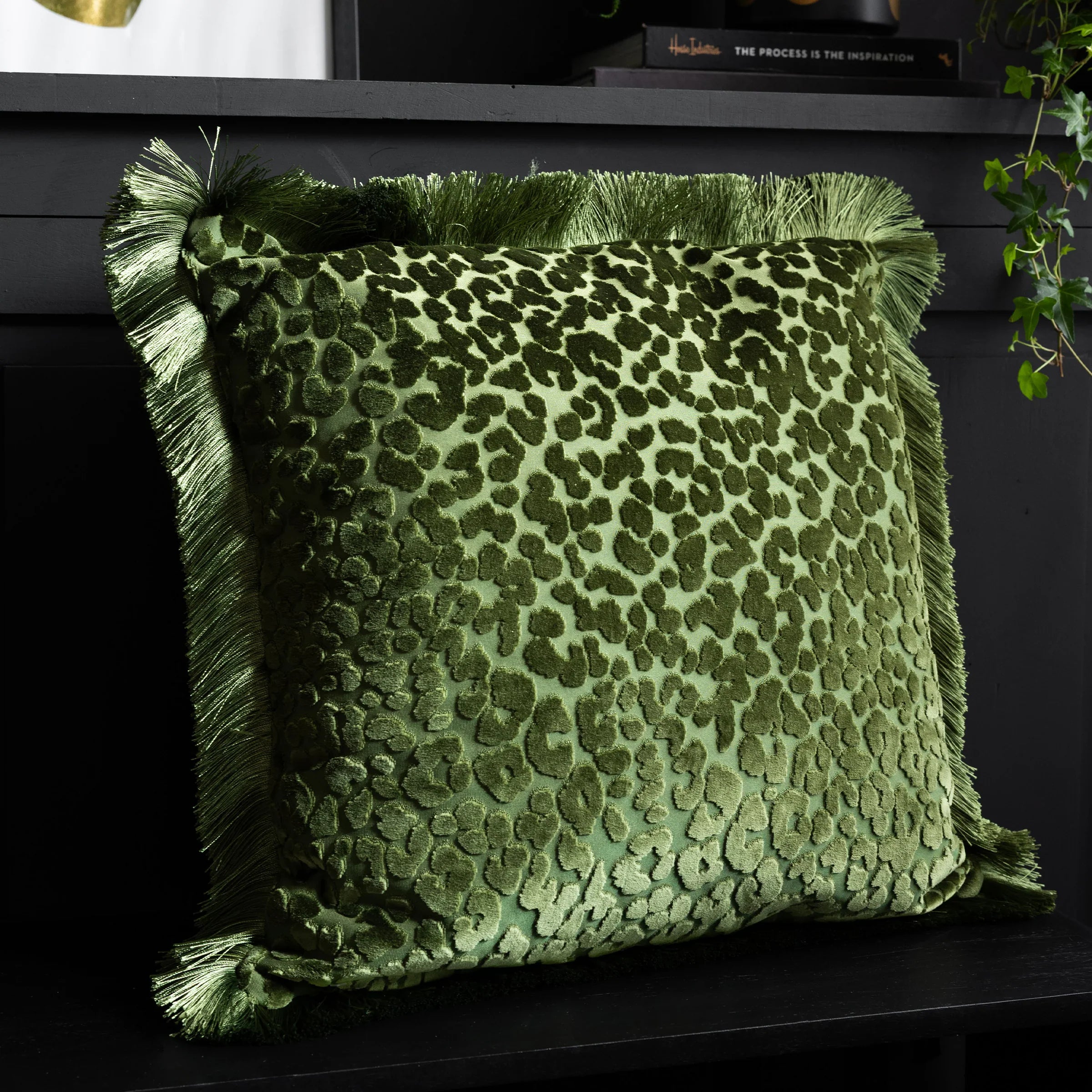 Rockett St George (Riva Home) Cushions Green LEOPARD LOVE CUT VELVET CUSHION – BLACK, GREEN, CARAMEL OR PINK by Rockett St George