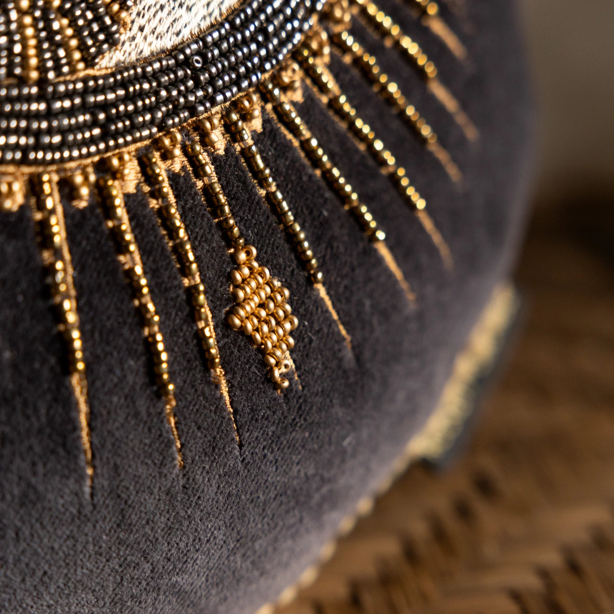 Rockett St George (Riva Home) Cushions LOOK OF LOVE BEADED EYE VELVET CUSHION BLACK  by Rockett St George