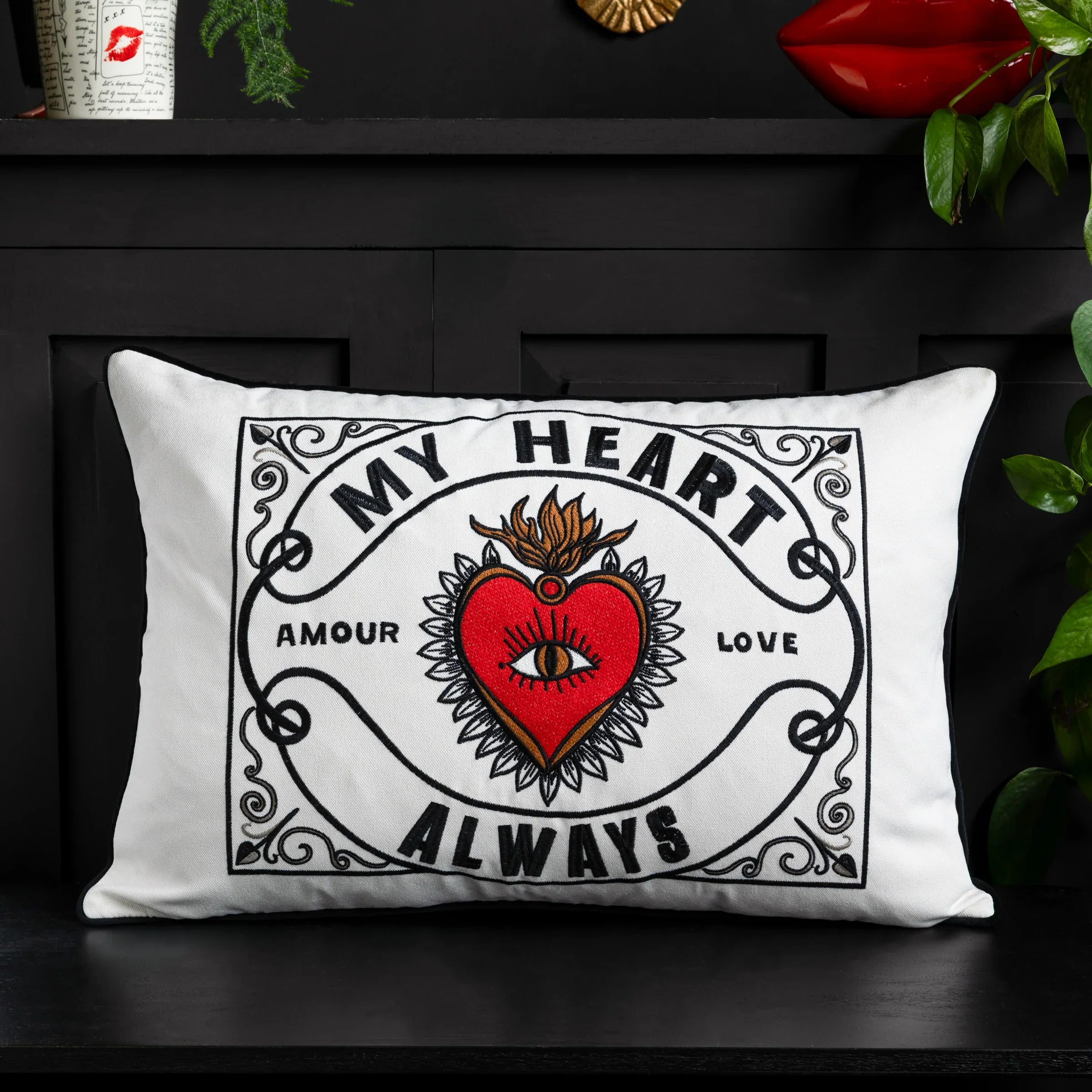 Rockett St George (Riva Home) Cushions MY HEART ALWAYS FEATHER FILLED EMBROIDERED CUSHION – NATURAL by Rockett St George
