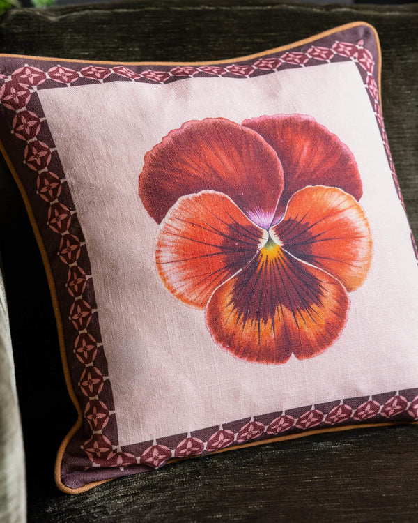 PANSY MUSE COTTON SLUB CUSHION PINK by Rockett St George