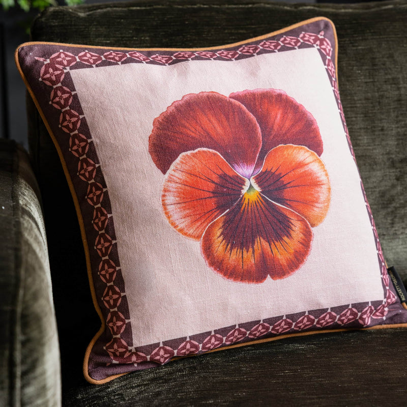 PANSY MUSE COTTON SLUB CUSHION PINK by Rockett St George