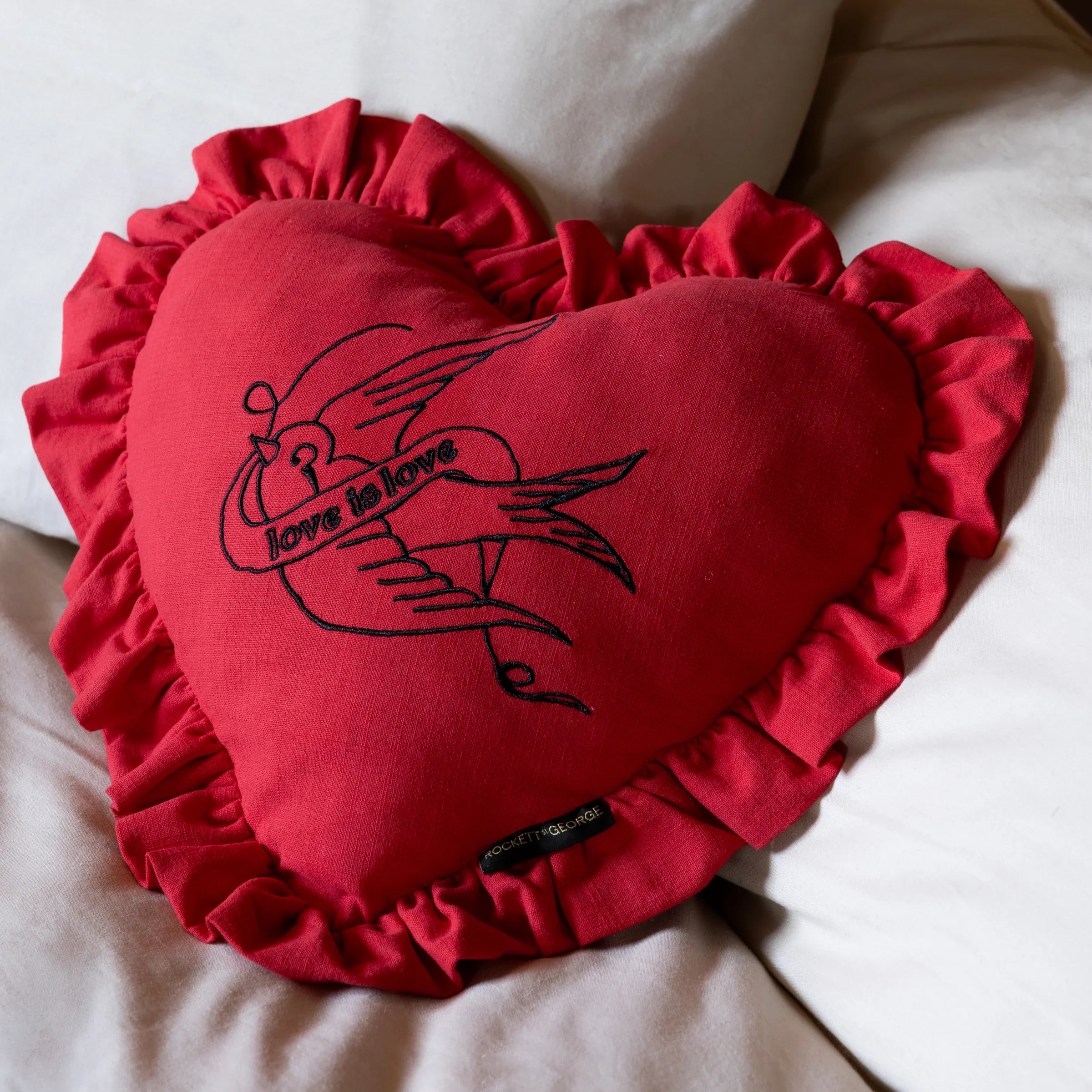 Rockett St George (Riva Home) Cushions PILLOW TALK HEART EMBROIDERED CUSHION – HAUTE RED by Rockett St George